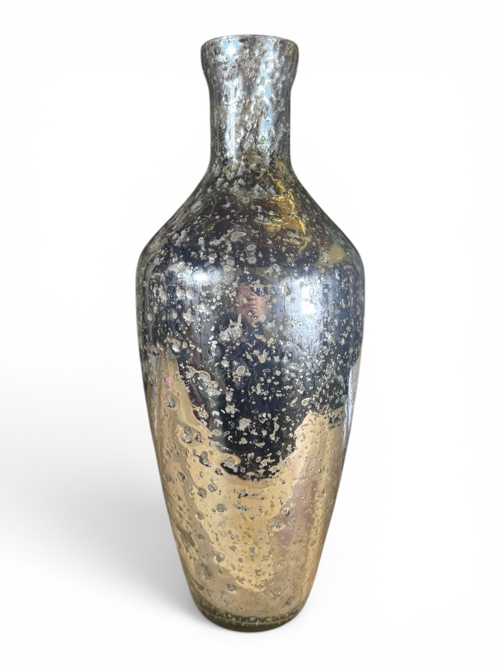 Large Silver Mercury Glass Decorative Vase